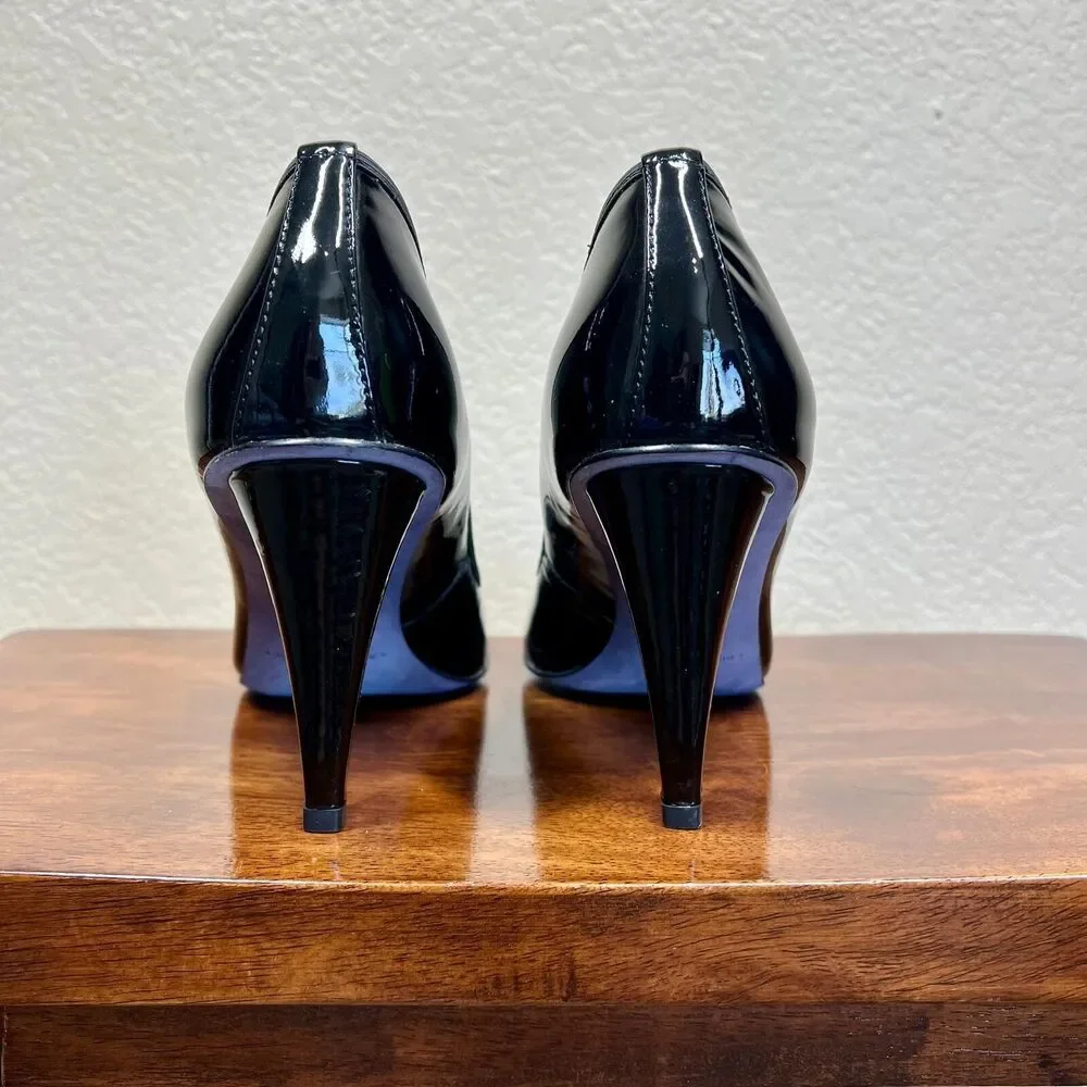 Donald J Pliner Heels Black Patent Leather Slip On Peep Toe Pump Shoe size 9M